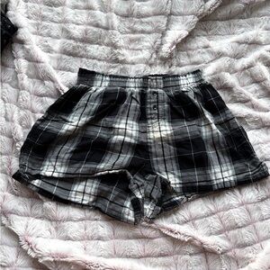 Plaid Flannel Elastic Waist Lounge Shorts
